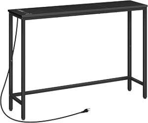 HOOBRO Narrow Console Table with Power Outlets, 44.9-Inch Sofa Table, Slim Behind Couch Table, Entryway Display Shelf, for Living Room, Foyer, Hallway, Black BB114UXG01