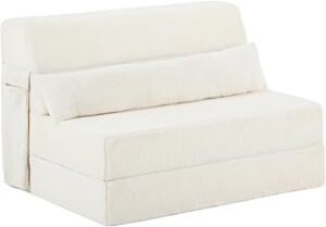 Tiita Folding Sofa Bed with Pillow Twin Size Mattress&Plush Fabric with Portable Storage Bag,Floor Lounger Chair Bed for Living Room,Guest Room,Dorm,Apartment,Upstairs Loft,Home Office,Beige