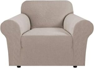 H.VERSAILTEX Armchair Slipcover Stretching Skid Resistance Couch Cover for Dogs, Thick and Durable Soft High Spandex Jacquard Sofa Covers, Form Fitted Chair Slipcover(Armchair 31"-40", Sand)