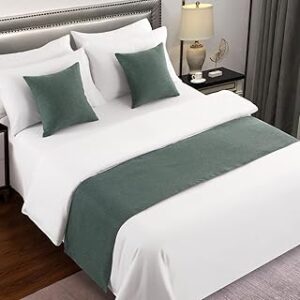 AMBERIS Bed Runner Blue-Green, Imitation Linen Decorative Bed Scarf for Home Hotel