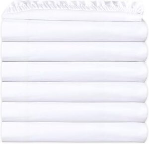 GOLD TEXTILES King White Fitted Sheets Pack of 6 (78x80+14 Inches) Polycotton T200, Percale Weave - Economy Bed Sheet for Home Bedding, Hospital, Massage Table Hotel, Easy Care, Soft Feel (6, King)