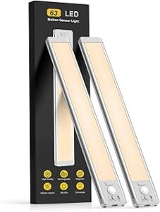 14.7inch Under Cabinet Lighting, 2 Pack Rechargeable Motion Sensor Light Indoor, 5 Levels Dimmable Magnetic Closet Lights, Wireless Under Counter Lights for Kitchen, Stairs,Hallway