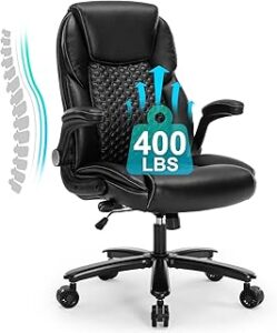 Home Office Chair, Executive Comeputer Desk Chair Ergonomic Office Chair with Adjustable Lumbar Support, Tilt Lock, PU Leather, Swivel Rolling Chair for Gaming Adult Working Study-Black