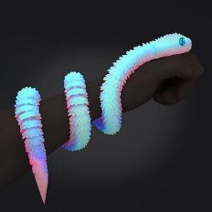 3D Printed Snake Animals Toys, Articulated Flexible 3D Printed Viper Fidget Toy, Realistic Slithering Design, Home Office Executive Desk Decor (Rainbow Glow, 12 in)