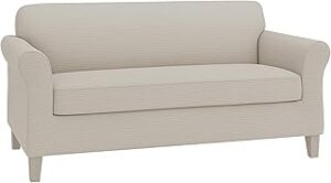 Zenna Home Chenille Stretch Slipcover, 2-Piece Sofa, Ivory/Bone