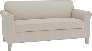 Zenna Home Chenille Stretch Slipcover, 2-Piece Sofa, Ivory/Bone