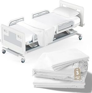 3 Piece Hospital Bed Sheets Set for Home Use & Hospital Care Beds, 1 Fitted Sheet 36"x84"x14", 1 Flat Sheet and 1 Pillowcase, Ultra Soft & Breathable Hospital Bed Sheet Set, White