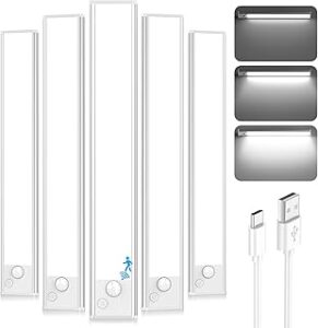 Under Cabinet Lighting, 2200mAh Battery Operated Rechargeable Motion Sensor Night Lights Indoor, LED Magnetic Wireless Closet Light, 6500K Dimmable Under Counter Lights for Kitchen, Home, 5 Packs
