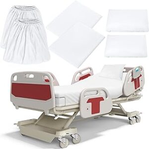 Moukeren 6 Pcs Hospital Bed Sheets for Home Use Extra Long Hospital Bed Fitted Sheets Sets 36 x 84 x 14 Inches Included Quilt Cover and Pillow Case (White)