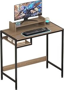 Computer Desk - 32 Inch Home Office Desk with Storage, Gaming Desk with Monitor Stand, Modern Simple Study Table, Adjustable Storage Space, Grey