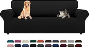 LURKA Stretch Sofa Slipcovers Couch Covers for 3 Cushion Couch Sofa Pet Friendly Non Slip Sofa Cover Washable Furniture Protector with Elastic Bottom (Large, Black)