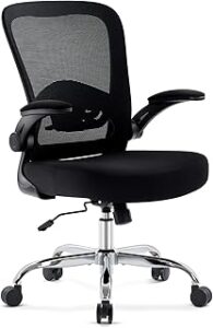 Office Chair,Ergonomic Desk Chair with Adjustable Lumbar Support, Mesh High Back Computer Chair with Flip-up Armrests,Rocking Tilt Rolling Swivel Executive Chair for Home Office Black