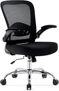 Office Chair,Ergonomic Desk Chair with Adjustable Lumbar Support, Mesh High Back Computer Chair with Flip-up Armrests,Rocking Tilt Rolling Swivel Executive Chair for Home Office Black