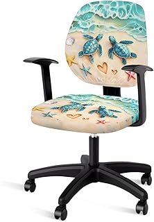 2 Pcs Office Chair Cover Breathable Soft Swivel Computer Chair Slipcover Beach Sea Turtle Starfish Print Anti-Dust Armchair Protector for Home Office Removable Decor