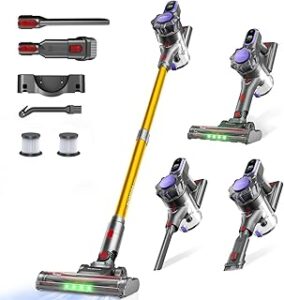 MONSGA Cordless Vacuum Cleaner, 45KPa 400W Stick Vacuum for Home, 50Mins Anti-Tangled Vacuum Cleaner with Charging Dock, Light-weighted Handheld Vacuum for Pet Hair/Carpet/Floor, LED Touch Display,MV3