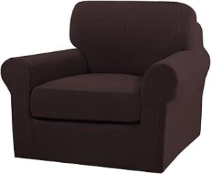 Turquoize 2 Piece Chair Covers Chair Slipcovers for Living Room Armchair Couch Cover Chair Sofa Cover with Individual Cushion Covers Furniture Cover for Chairs Feature Jacquard Fabric (Chair, Brown)