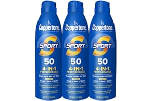 Coppertone Sport Sunscreen Spray SPF 50, Sweat, Heat and Water Resistant Sunblock, Lightweight, Oxybenzone Free, Spray Sunscreen Bulk Pack, 5.5 Oz Bottle, Pack of 3 (Packaging May Vary)