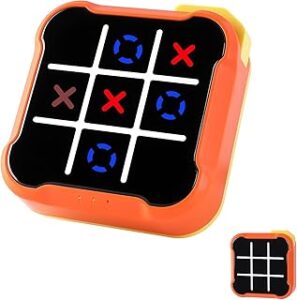 Tic Tac Toe Game, 4 in 1 Handheld Educational Game Machine, Electronic Tic Tac Toe Game for Education and Memory Growth, Home, Toy Board Game for Kids and Adults (Orange)