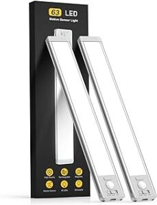 14.7inch Under Cabinet Lighting, 2 Pack Rechargeable Motion Sensor Light Indoor, 5 Levels Dimmable Magnetic Closet Lights, Wireless Under Counter Lights for Kitchen, Stairs,Hallway