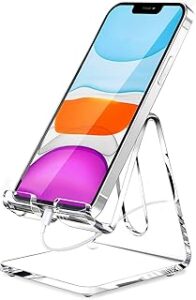 Crpich Acrylic Cell Phone Stand, Portable Clear Phone Stand for Desk, Compatible with Phone16 15 14 13 Pro Max Mini 12 11 Plus SE, Switch, Android Smartphone, Pad, Tablet, Desk Accessories