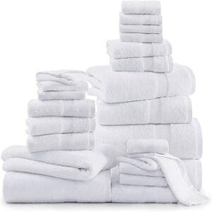 LANE LINEN 100% Cotton Bathroom Towel Set - 24 Pcs - Quick Dry, Ring Spun, Soft & Absorbent - 2 Bath Sheets, 4 Fingertip, 4 Bath, 6 Hand Towels, 8 Washcloths - Sustainably Produced - White Towel Set