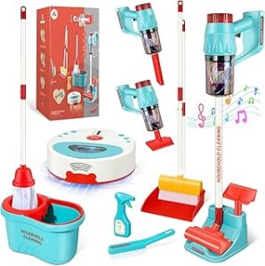 10 Pcs Kids Cleaning Toy Set, 3-in-1 Kids Vacuum That Really Works, Toddler Broom and Cleaning Set for Kids Play Home Cleaning - Perfect Toddler Vacuum Toy Gifts for Boys & Girls Ages 3+