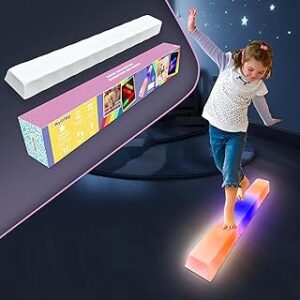 Kids Light Up Balance Beam - with 7 LED Light Colors with Auto Shutoff and Non-Slip Base, Indoor/Outdoor Training Equipment for Toddlers Ages 3+, Gymnastics Toy for Home/Playground/Party