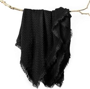 lifein Fall Black Throw Blanket for Couch-Soft Boho Bed Throw Blankets,Cozy Knitted Waffle Throw,Small Farmhouse Lightweight Blanket&Throw for Autumn,Woman,Man,Chair,Sofa,Home Decor(Black,50 * 60")
