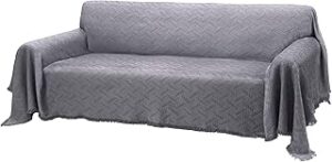 Rose Home Fashion Geometrical Throw Sofa Cover Blanket, Washable Couch Covers for 3 Cushion Couch Sofa Pet Friendly, Furniture Protector for Dogs (Small, Dark Grey)