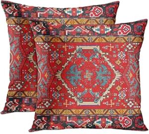 Britimes Throw Pillow Covers, Aztec Kilim Home Art Decor, 18 x 18 Inches Set of 2 Cushion Couch Sofa Cases, Abstract Oil Painting Pillowcases for Bedroom, Living Room, Ethnic Decorative, Red Tribal