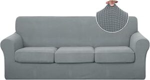 U-NICE HOME 4 Pieces Stretch Couch Cover Sofa Cover Washable Sofa Slipcover with Individual Seat Cushion for 3 Cushion Couch Sofa Pet Friendly(Sofa, Grey)