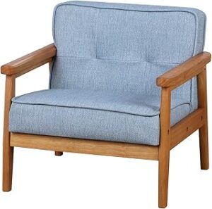 BabyLand Children Armchair, Single Kid Sofa Chair with Solid Wood Structure and Linen Fabric for Kid Gift (Light Blue)