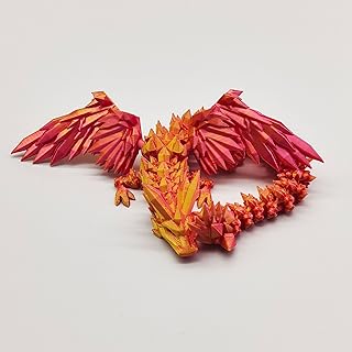 3D Printed Dragon with Wings, Crystal 3D Printed Dragon, 3D Printed Animals, 3D Printed Movable Animals, Home Office Decor Executive Desk Toy (Goden Red)