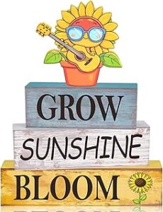 4 Pcs Sunflower Decor for Summer Wooden Tiered Tray Sign – Table Decorations Musician Sunflower Book Stack Block Sunshine Table Centerpiece for Home, Parties & Sunflower Gifts for Women