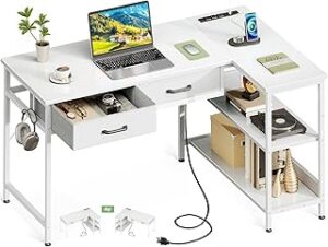 Coleshome 40 Inch L Shaped Computer Desk with 2 Drawers, Small Desk for Small Space, Home Office Table for Laptop Users, White