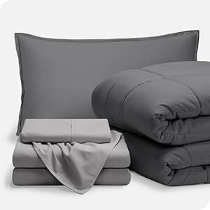 Bare Home Bed-in-A-Bag 5 Piece Comforter & Sheet Set - Twin - Goose Down Alternative - Ultra-Soft 1800 Premium Bedding Set (Twin, Grey/Light Grey)