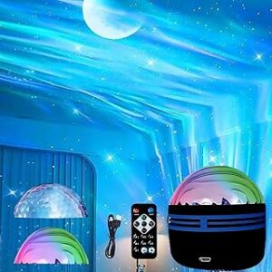 2 in 1 Northern Lights and Ocean Wave Projector, Light Projector with 14 Light Effects,USB Recharge RGB Colorful Night Light for Bedroom Home Decor Birthday Christmas Gifts