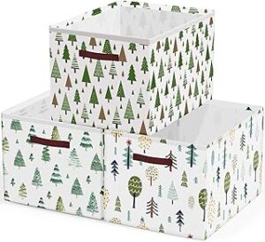 Boao 3 Pack Tree Storage Basket with Handles Collapsible Large Canvas Storage Bin Laundry Basket Foldable Box Bins Organizer for Bedroom Home Office Clothes Closets Toy Gift