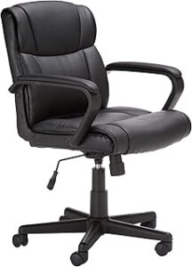 Amazon Basics Office Computer Task Desk Chair with Padded Armrests, Mid-Back, Adjustable, 360 Swivel, Rolling, 275 Pound Capacity, 24.2"D x 24"W x 34.8"H, Black Faux Leather