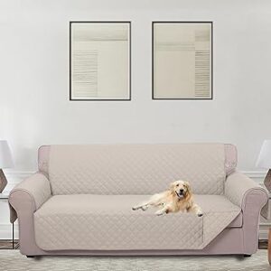 U-NICE HOME Reversible Sofa Cover Couch Cover for Dogs with Elastic Straps Water Resistant Furniture Protector for Pets Couch Cover for 3 Cushion Couch (Sofa, Beige/Beige)