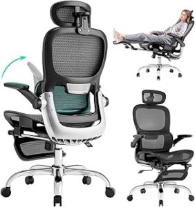 Ergonomic Office Chair with Adaptive Backrest, SGS Class 4 Gas Clylinder and Flip-Up Armrests, Breathable Mesh, Adjustable Headrest