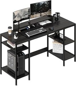Gaming Desk/Computer Desk，Home Office Desk with Monitor Stand, Writing Desk for 2 Monitors,desk Adjustable Storage Space, Firm and practical small table，Modern Design Corner desk (Black, 55")