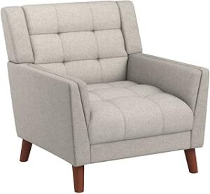 Christopher Knight Home Evelyn Mid Century Modern Fabric Arm Chair, Beige & Walnut