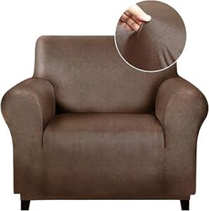 molasofa Single Sofa Cover for Home Décor, Super Soft Leather-Like Spandex Armchair Slipcover, Washable Non-Slip 1-Piece Chair Cover (Oversized Chair,Dark Brown)