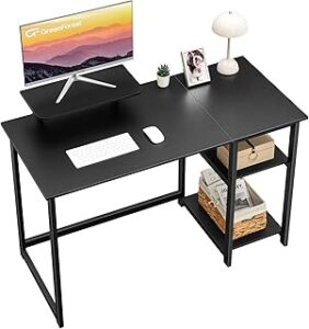 GreenForest Computer Home Office Desk with Monitor Stand and Storage Shelves on Left or Right Side,47 inch Modern Writing Study PC Laptop Work Table,Black
