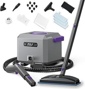 Steam Cleaner: 1650W, Fast 50-Sec Heat-Up-21-Piece Kit Refill Anytime-No Cooling-Detachable Hose Steamer Mop for Home Use Car Bed Furniture Bathroom Tile Grout Floor Cleaning And More Grey