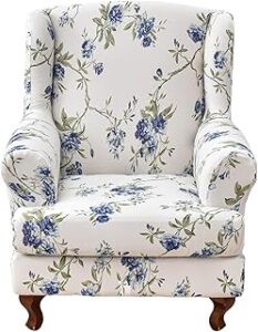 HAOYONG Wing Chair Slipcovers Elastic Printed Wingback Chair Covers 2 Pieces Wingback Armchair Slipcover Stretch Chair Slip Covers Washable Armchair Protector Cover for Living Room and Bedroom