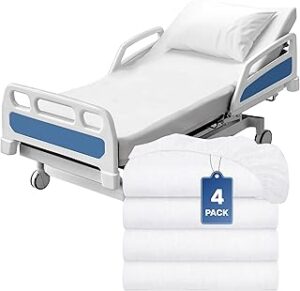 White Classic Fitted Hospital Bed Sheets Set, Soft Jersey Knitted T-Shirt Quality [4 Pack]