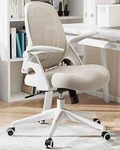 Hbada Office Desk Chair with Flip-Up Armrests and Saddle Cushion, Ergonomic Office Chair with S-Shaped Backrest, Swivel, Mesh, Grey