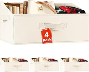 Criusia Closet Organizers Bins 4 Pack - Large Closet Shelf Organizer with Handles - Fabric Trapezoid Home Organization and Storage Baskets for Organizing Clothes Toy Blanket Towel Purse Hats